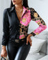 V Neck Spliced Vintage Long Sleeve Button Up Women Shirts Fashionable Chain Printed Designer Plus Size Women'S Blouses & Shirts