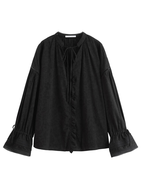 Lace-Up V-Neck Long Sleeve Casual Shirt for Women