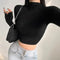 Womens Long Sleeve Turtleneck Ribbed Crop Top Sexy Casual