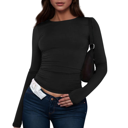 Womens Long Sleeve Bodycon Crop Top - Solid Colours