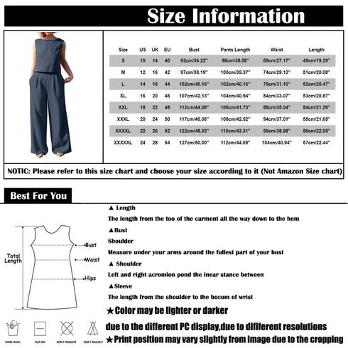 Women's Cotton Linen Sleeveless Top and Wide Leg Pants Set