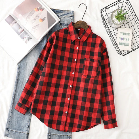 Elegant Women's Plaid Shirt 2025 New Ladies Large Size Casual Loose Lapel Long Sleeve Blouse&Tops Female Lapel Checked Clothing