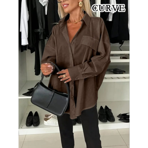Plus Size Women's Button-Up Lapel Long Sleeve Shirt