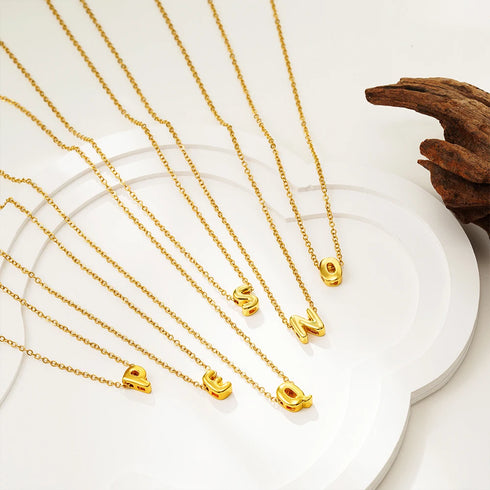 3D Bubble Initial A-Z Mini Necklace - Gold Plated