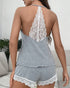 Women's Crochet Lace V-Neck Sleeveless Pyjama Set