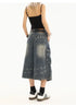High Waist Vintage Blue Denim Cargo Pants
