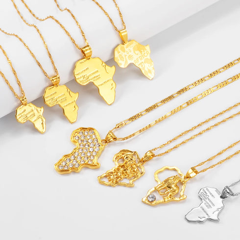 Anniyo Africa Map Pendant Necklace - Silver & Gold