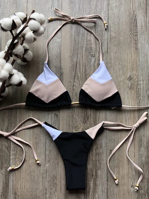 Multicolour Push Up Ribbed Bikini Set