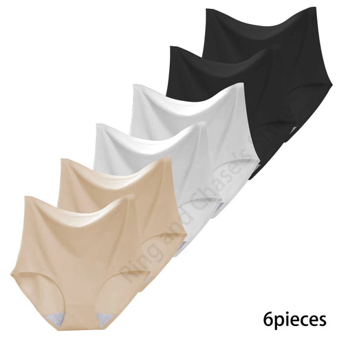 6-Piece High-Waisted Ice Silk Women's Briefs