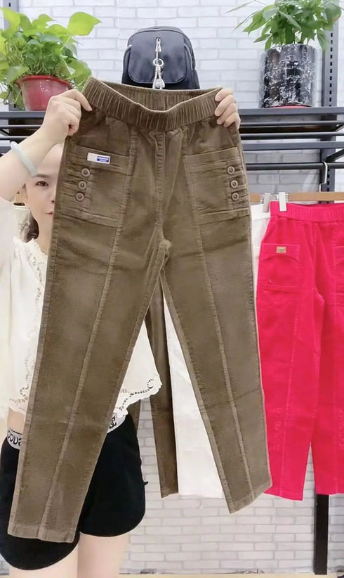 Casual Corduroy Harlan Pants with Button Pockets