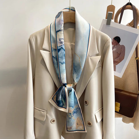 50 Color New Women Silk Printed Design Scarf Shawl Fashion Luxury Long Narrow Small Silk Scarves for Stylish Headbands and Headscarves