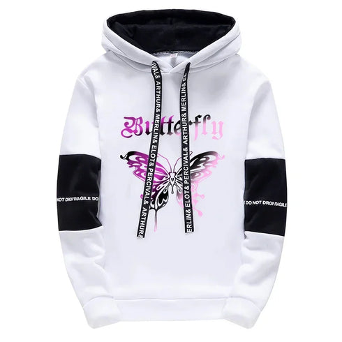 Girls Urban Fashion Hooded Sweatshirt with Butterfly Print