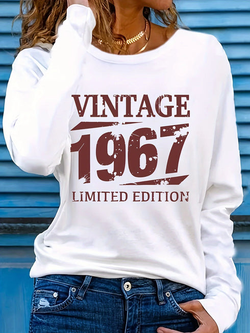 Women's Vintage 1967 Letter Printed Long Sleeve T-shirt