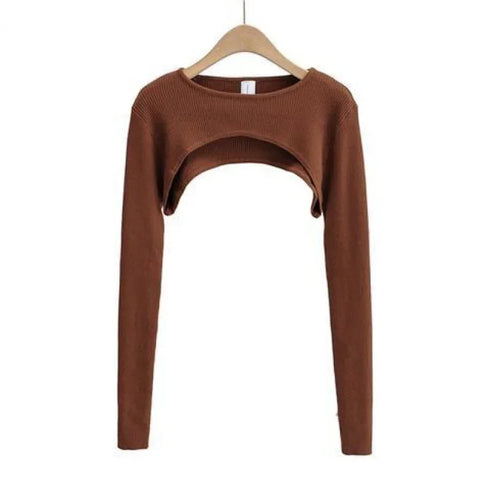 Long Sleeve O-Neck Crop Top for Women