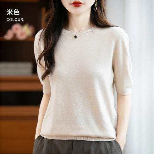 Merino Wool O-Neck Sweater for Women