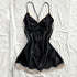 Lace Trim Satin Nightgown in Black