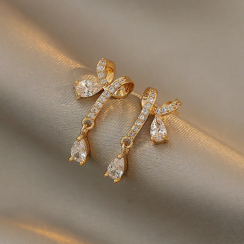 Inlaid Zircon Gold Colour Flower Earrings Unique Design Fashion Jewelry