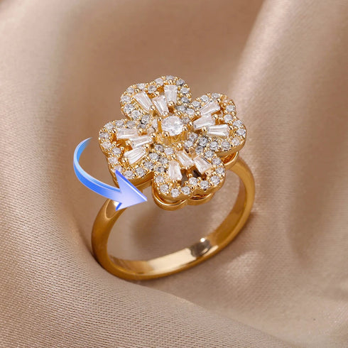 Four Clover Rotating Anxiety Ring - Adjustable Gold