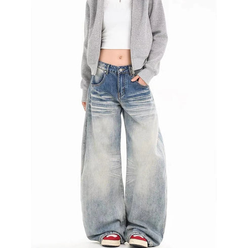 YIBASHU Women's Vintage Blue Wide Leg Jeans