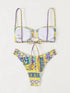 Floral Lace-Up Bikini Set in Yellow