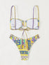 Floral Lace-Up Bikini Set in Yellow