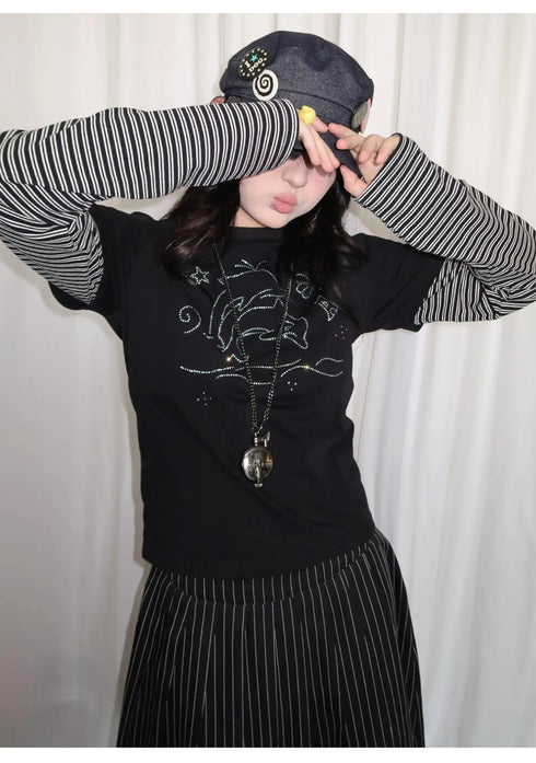 Tonngirl Y2K Vintage Long Sleeve Patchwork T-shirt