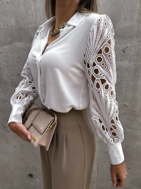 Women Elegant Solid Chiffon Blouse Spring Summer Casual Long Sleeve V Neck Loose Shirt Office Lady Tunics Oversized Tops2024