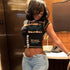Hollow Out Black Crop Top with Letter Print