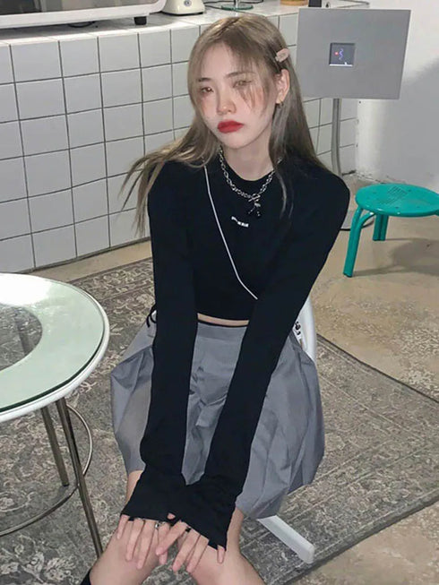 Long Sleeve Crop Top for Women in Black, White, and Blue