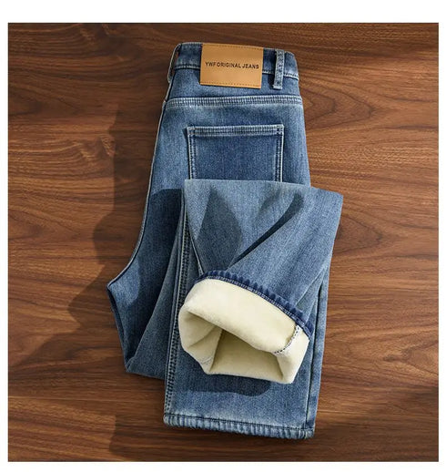 High Waist Fleece Lined Straight Jeans for Women