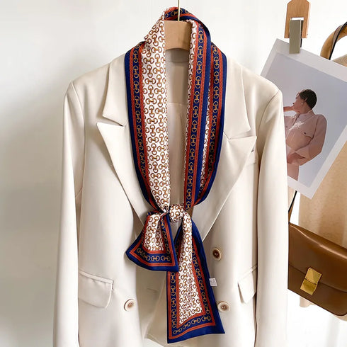 50 Color New Women Silk Printed Design Scarf Shawl Fashion Luxury Long Narrow Small Silk Scarves for Stylish Headbands and Headscarves