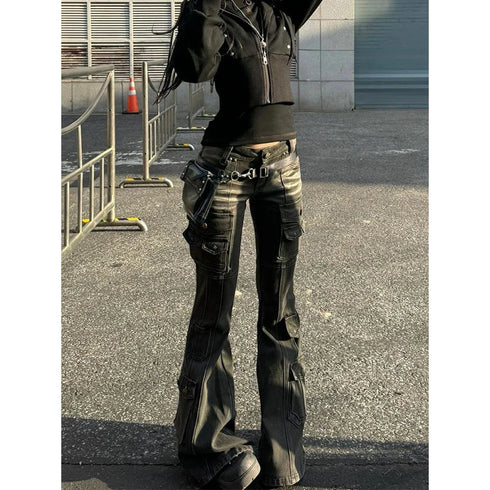 SHECI Black Low Waist Cargo Jeans
