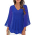 Plus Size V-Neck Casual Ruffle Edge 3/4 Sleeve Top