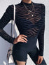 Black Mesh Long Sleeve Bodysuit for Women