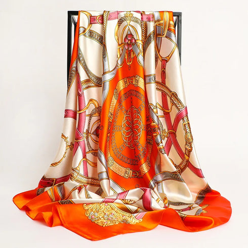 Large Silk Satin Hijab Scarf with Fashion Print - 90cm