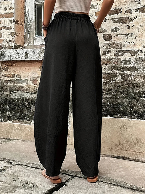 Plus Size Cotton-Linen Harem Trousers with Pockets