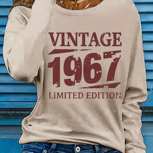Women's Vintage 1967 Letter Printed Long Sleeve T-shirt