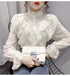 Korean Style Ruffle Stitching Lace Blouse Fashion Long Sleeve Loose Chiffon Shirt Elegant Stand Collar Pleated Tops Blusas 15832