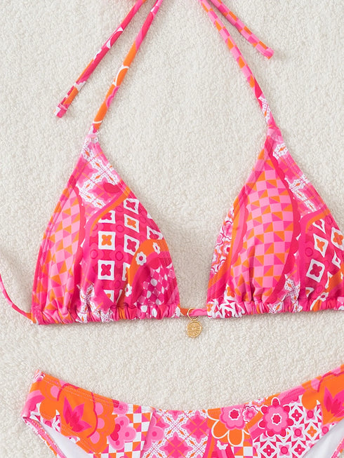 Floral Print Triangle Bikini Set with Brazilian Bottoms