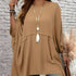 Plus size solid color khaki women round neck bat wing sleeves loose shirt waterfall top