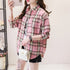 Loose Fit Cotton Plaid Shirt for Women
