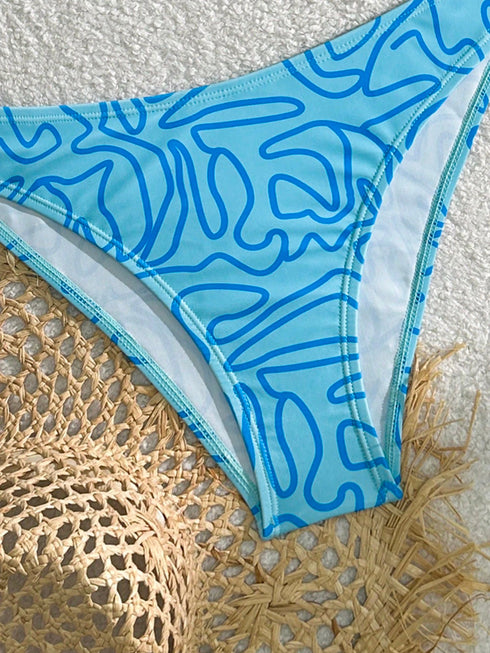 Blue Striped Adjustable Halterneck Bikini