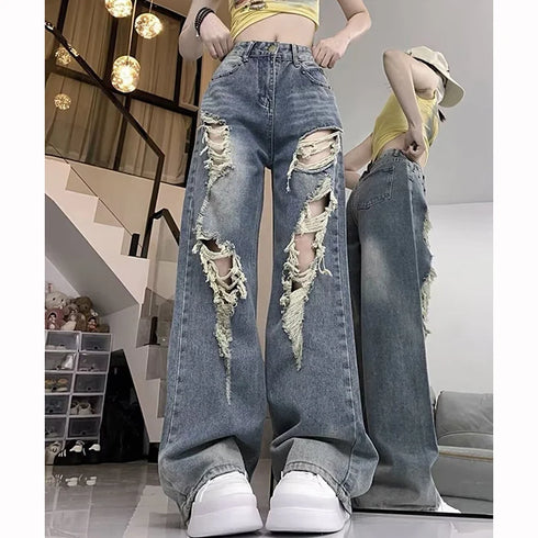 Chic Blue High Waist Loose Flare Jeans