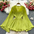 Purple Solid Casual Pullover V-Neck Loose Flare Sleeve Folds No Belt Women's Blouse Shirt Female Clothing Tops 2024 Fashion