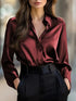 Elegant Satin Long Sleeve Blouse for Women Button-Up Collar Shirt Perfect for Casual or Professional Wear