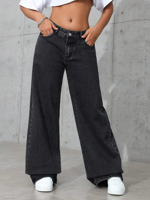 Plus Size Wide Leg Denim Jeans for Women