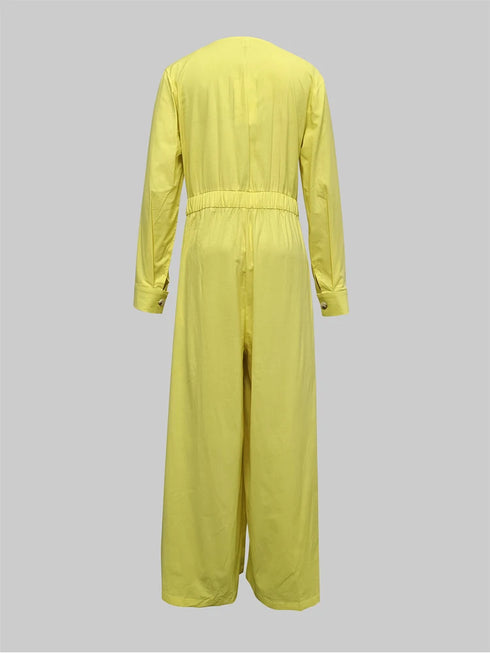 Women's High Waisted Long Sleeve Jumpsuit with Pockets