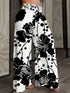 Plus Size Wide Leg Casual Trousers with Print Design