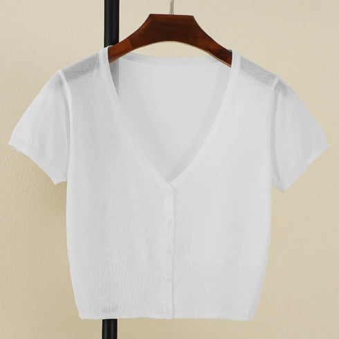 Chic V-Neck Cropped Cardigan in Classic Black