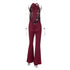 Dulzura Backless Lace-Up Flared Jumpsuit in Wine Red